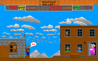 Shooting Gallery (DOS) screenshot: Shoot the cowboys but don't hit the nice guys!