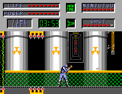 The Cyber Shinobi (SEGA Master System) screenshot: Firing a shurikan at nothingness