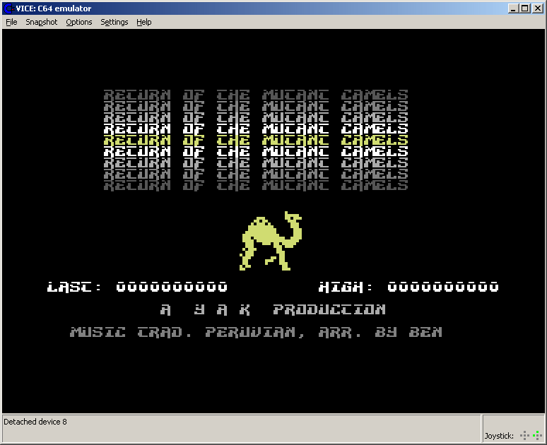 C64 Classix (Windows) screenshot: Title screen of Return of the Mutant Camels