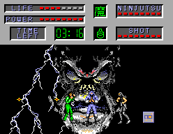 The Cyber Shinobi (SEGA Master System) screenshot: Using "Earth" ninjitsu