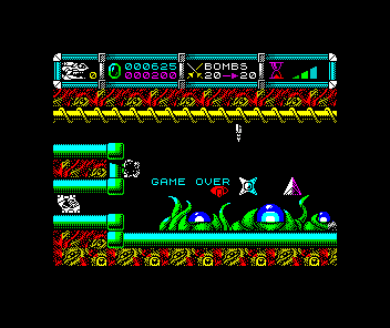 Cybernoid II: The Revenge (ZX Spectrum) screenshot: Game over