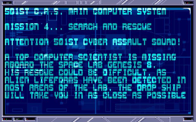 CyberPunks (Amiga) screenshot: Mission 4 Briefing