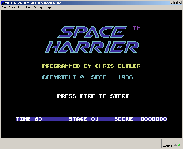 C64 Classix (Windows) screenshot: Space Harrier (Sega Version) Title screen