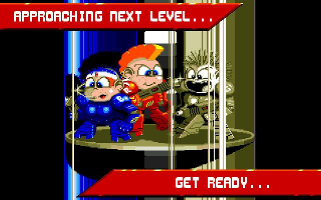 CyberPunks (Amiga) screenshot: Riding the elevator up to the next deck