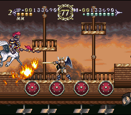 ActRaiser 2 (SNES) screenshot: Using a spell against a mid-boss