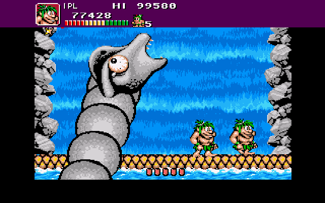 Joe & Mac: Caveman Ninja (Amiga) screenshot: Boss hurt