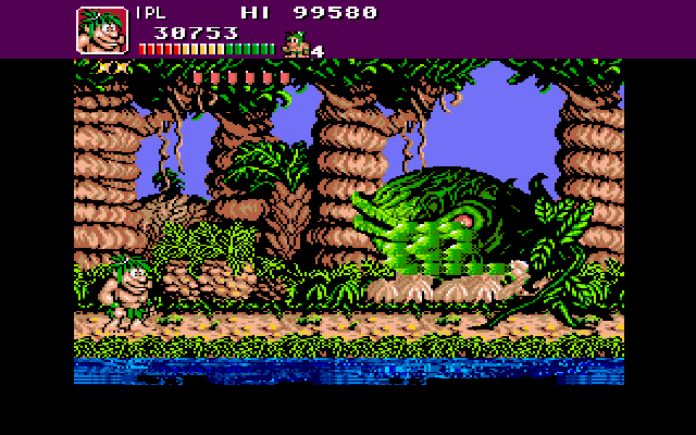 Joe & Mac: Caveman Ninja (Amiga) screenshot: That's a big man-eating plant