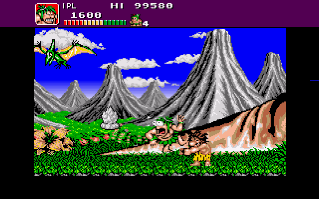 Joe & Mac: Caveman Ninja (Amiga) screenshot: Joe is hurt