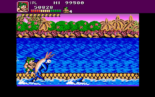 Joe & Mac: Caveman Ninja (Amiga) screenshot: Dolphin is hurt