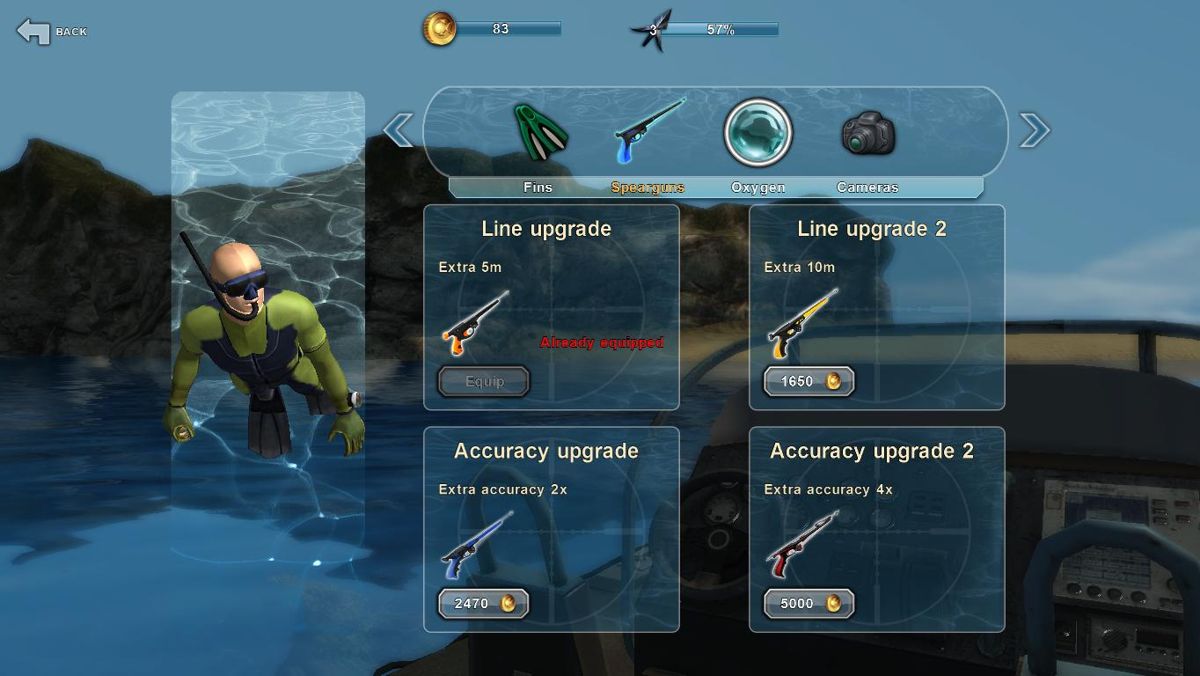 Depth Hunter 2: Deep Dive (Windows) screenshot: Equipment