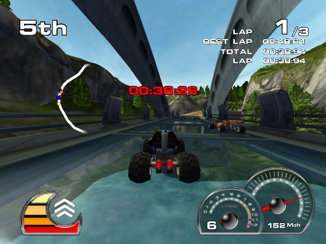 Drome Racers (Windows) screenshot: Over a Bridge