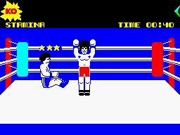 KnockOut! (ZX Spectrum) screenshot: (the degree of anxiety was so astonishing intense that the player starts to shred a pillow with his teeth speaking in a foul language resembling the one from "The Exorcist")