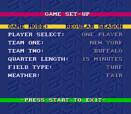 John Madden Football '92 (SNES) screenshot: Game Setup Interface