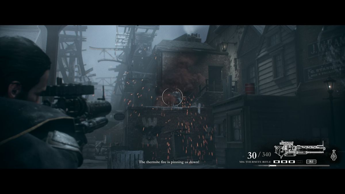 The Order: 1886 (PlayStation 4) screenshot: Using a thermite gun to clear out the ambush