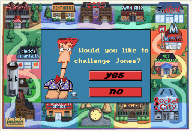 Jones in the Fast Lane: CD-ROM (Windows 3.x) screenshot: Play against Jones?