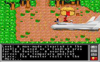Jonny Quest: Curse of the Mayan Warriors (DOS) screenshot: The landing site in the top-down game graphic.