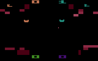 Warlords (Atari 2600) screenshot: And player two is ahead by a point...!