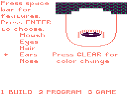 FaceMaker (TRS-80 CoCo) screenshot: Building a face