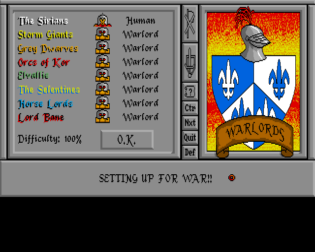 Warlords (Amiga) screenshot: Player setup