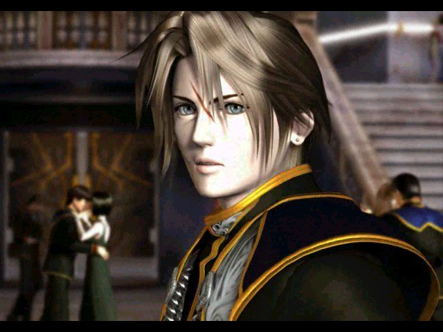 Final Fantasy VIII (Windows) screenshot: Nope, this scar is not from a dance, but a Seifer's gunblade instead.