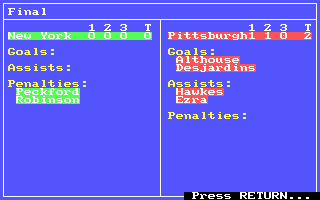FaceOff! (DOS) screenshot: Game summary (VGA).