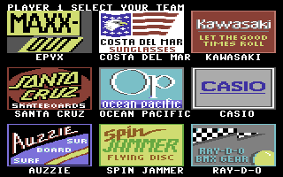 California Games (Commodore 64) screenshot: Setting up the players