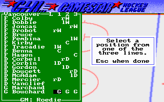 FaceOff! (DOS) screenshot: Coach options: Modify the lines (VGA).