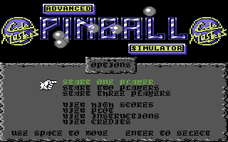 Advanced Pinball Simulator (Commodore 64) screenshot: Title screen