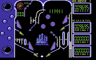 Advanced Pinball Simulator (Commodore 64) screenshot: Don't let the pinball get past you...