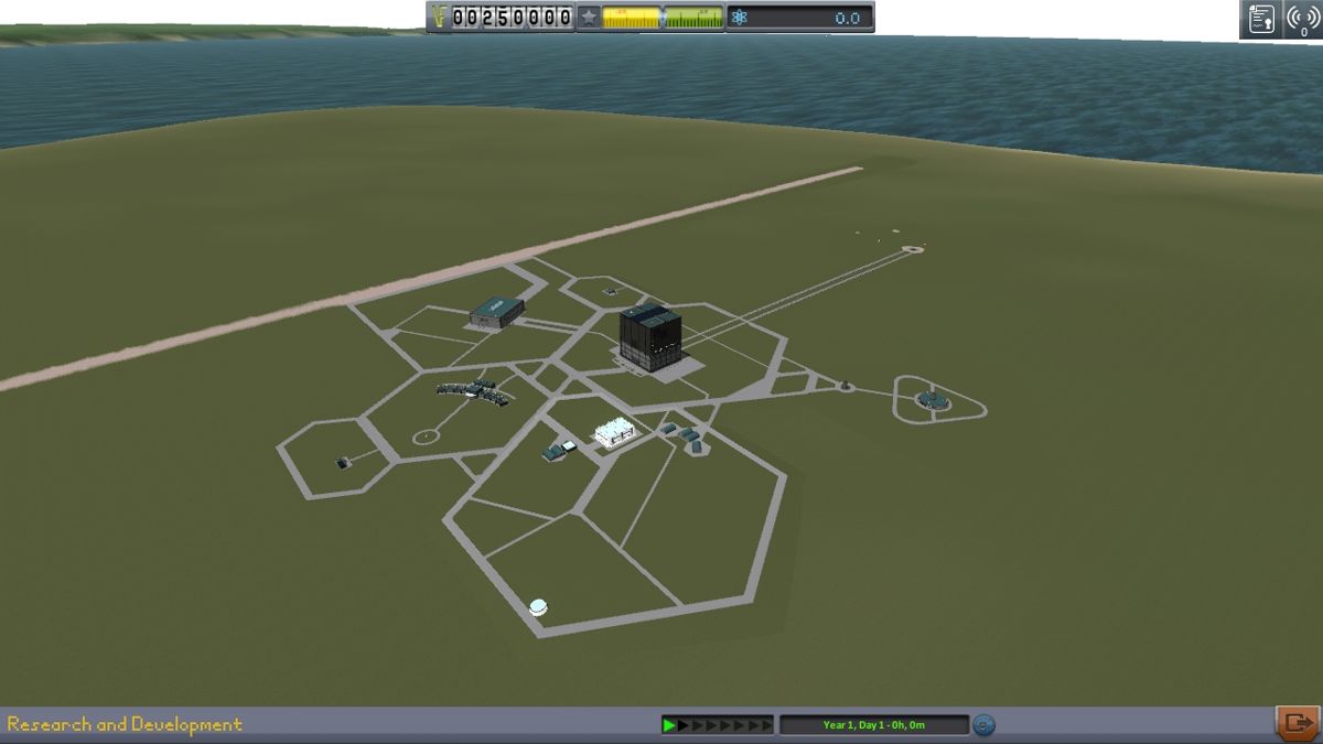 Kerbal Space Program (Windows) screenshot: The Kerbal Space Center is rather basic at the start of career mode