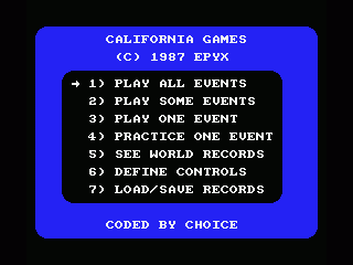 California Games (MSX) screenshot: Play select screen