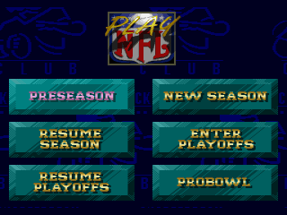 NFL Quarterback Club (SEGA 32X) screenshot: Play Main Menu
