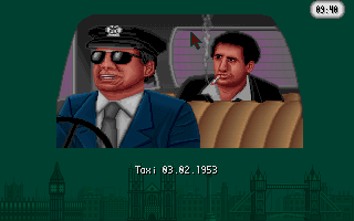 The Clue! (DOS) screenshot: Due to the fact that Matt Stuvysant is the 1.000.000 passenger, he can ride all taxis for free! (a rather hollow explanation for free transportation ;))