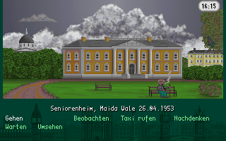 The Clue! (DOS) screenshot: A retirement home. What could go wrong in there ...?