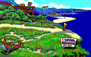 California Games II (DOS) screenshot: Hang Gliding - watch that windsock!