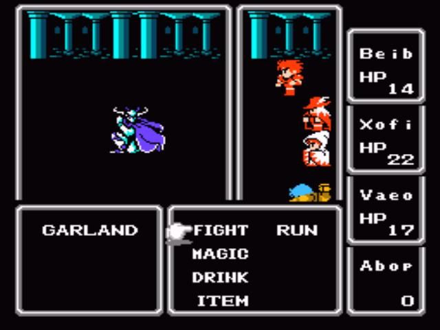Final Fantasy (NES) screenshot: Boss battle against Garland. "Final Fantasy IX", anyone?
