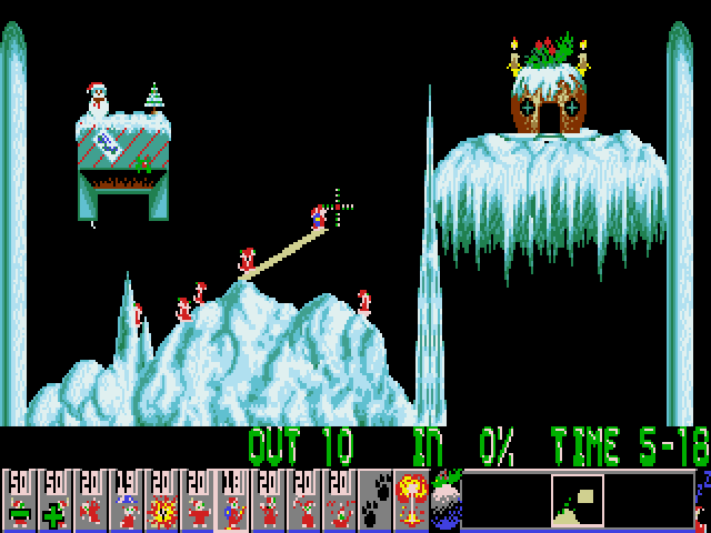 Holiday Lemmings (DOS) screenshot: Holiday '93 - playing Level 1