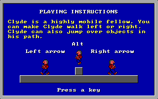 Clyde's Adventure (DOS) screenshot: Instructions
