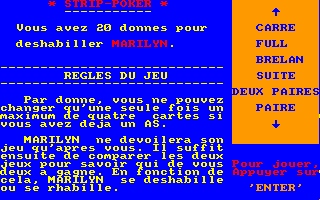 Strip Poker (Amstrad CPC) screenshot: Instructions (in French)...