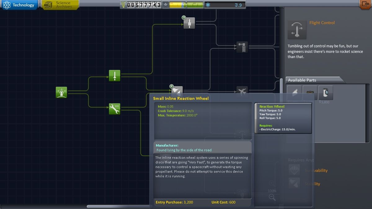 Kerbal Space Program (Windows) screenshot: Technology tree and info about
