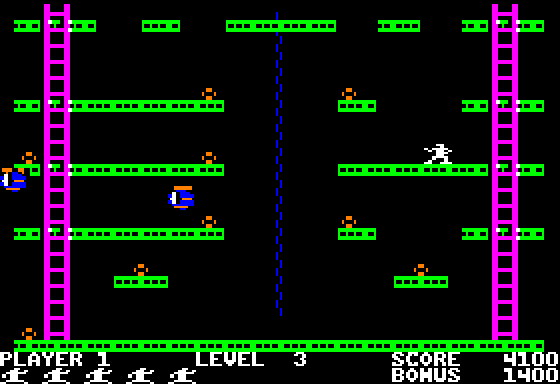 Jumpman (Apple II) screenshot: Bombs away!