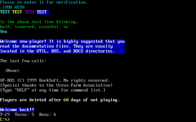 Virus-Farm (DOS) screenshot: At the command prompt