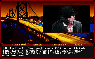 Mean Streets (DOS) screenshot: Steve Clement, police detective.