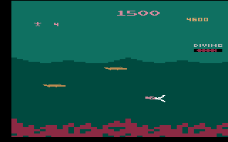 Jungle Hunt (Atari 2600) screenshot: Watch out for alligators!