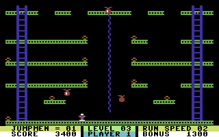 Jumpman (Commodore 64) screenshot: Bomb's away!!