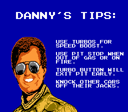 Danny Sullivan's Indy Heat (NES) screenshot: Winning tips from the champ