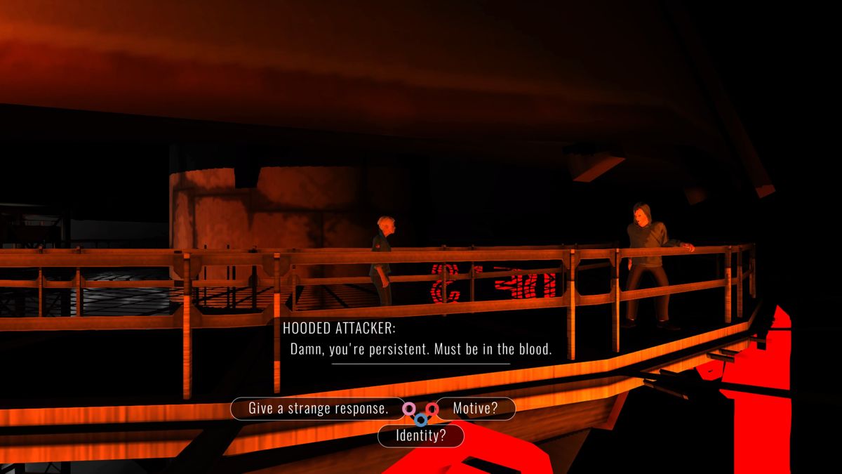 Knee Deep (PlayStation 4) screenshot: Facing the hooded attacker
