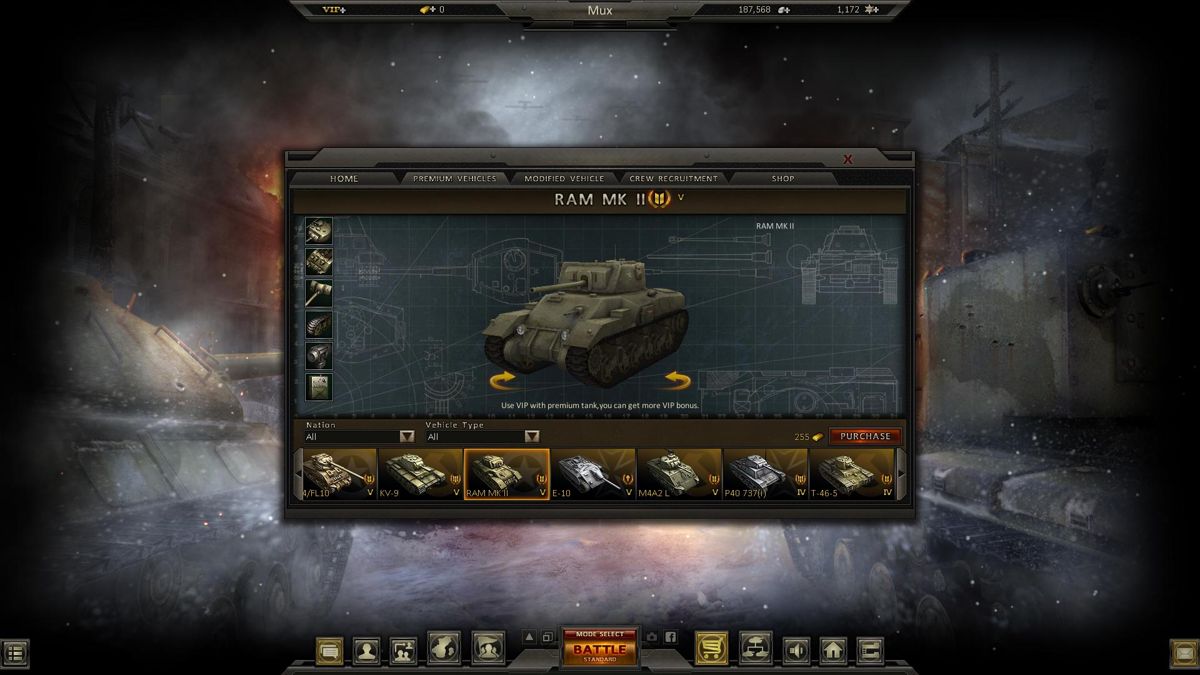 Ground War: Tanks (Browser) screenshot: Buying a premium tank