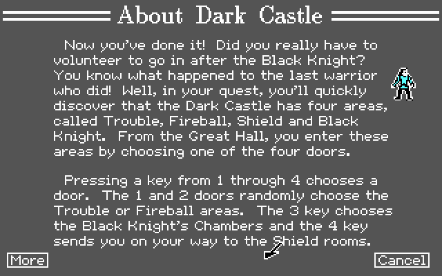 Dark Castle (DOS) screenshot: About Dark Castle