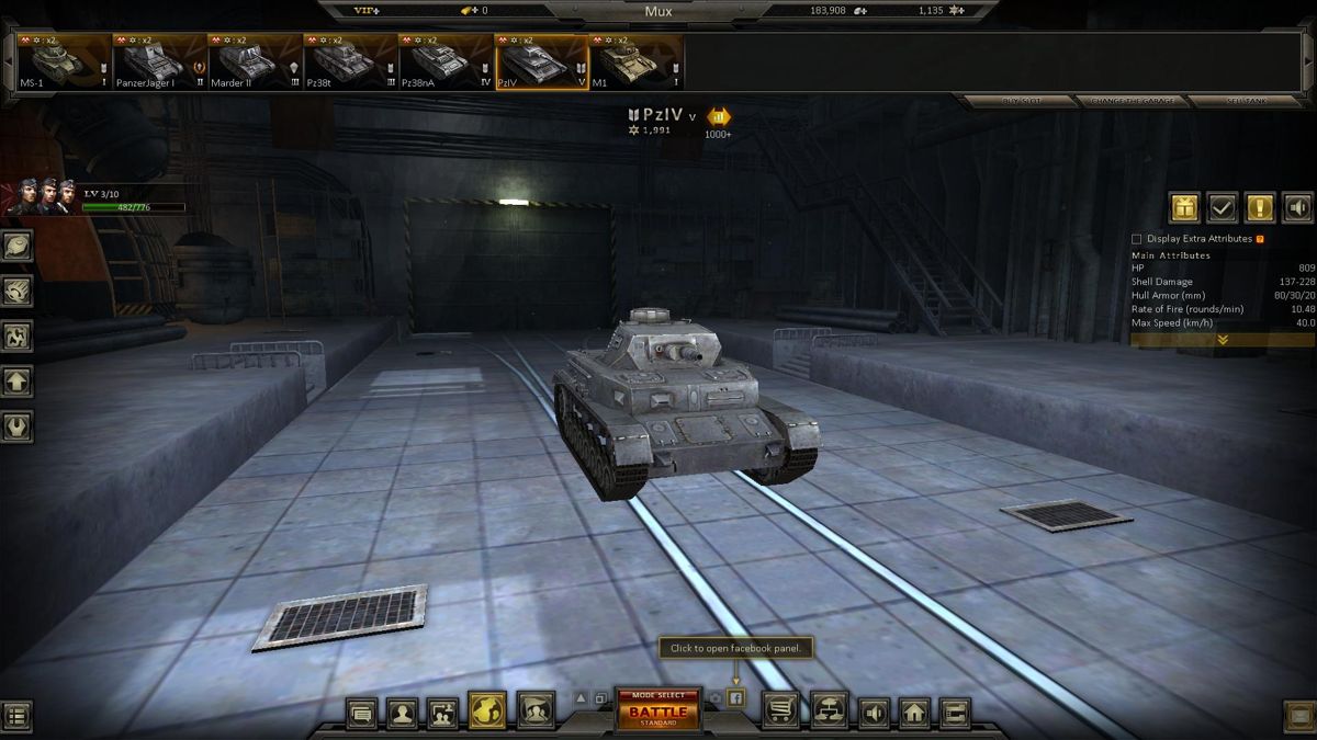 Ground War: Tanks (Browser) screenshot: My garage